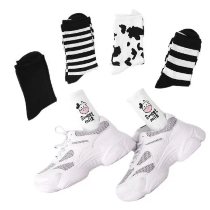 Wome Printed Sock Japanese Lovely Harajuku Style Cows Cute Panther Long Socks Female And Ladies White Sox D
