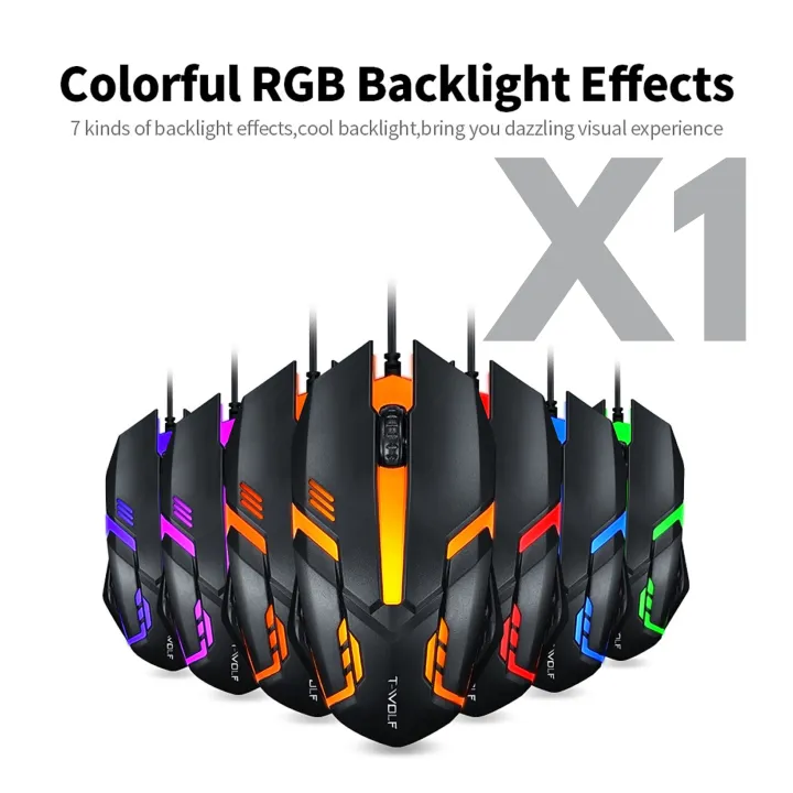 7 Color RGB LED X1 / T-Wolf V1 M66 & ZORNWEE GM02 Gaming Mouse With Warranty