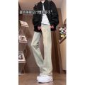 Yellow Mud Color Stitching Extra Long Jeans Men's Tall American Retro Pants ootd Wear High-End Bootcut Trousers. 