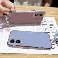 AnDyH Luxury New Design Phone Case for Vivo Y02S Case Straight Edge Plating Precision Camera Case with Free Round Lanyard Phone Case. 
