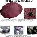 12 Ribs Folding Umbrella Windproof Compact Travel,Auto Open/Close Large Rain Umbrellas W/Polyester Coating, Ergonomic Handle FRE. 