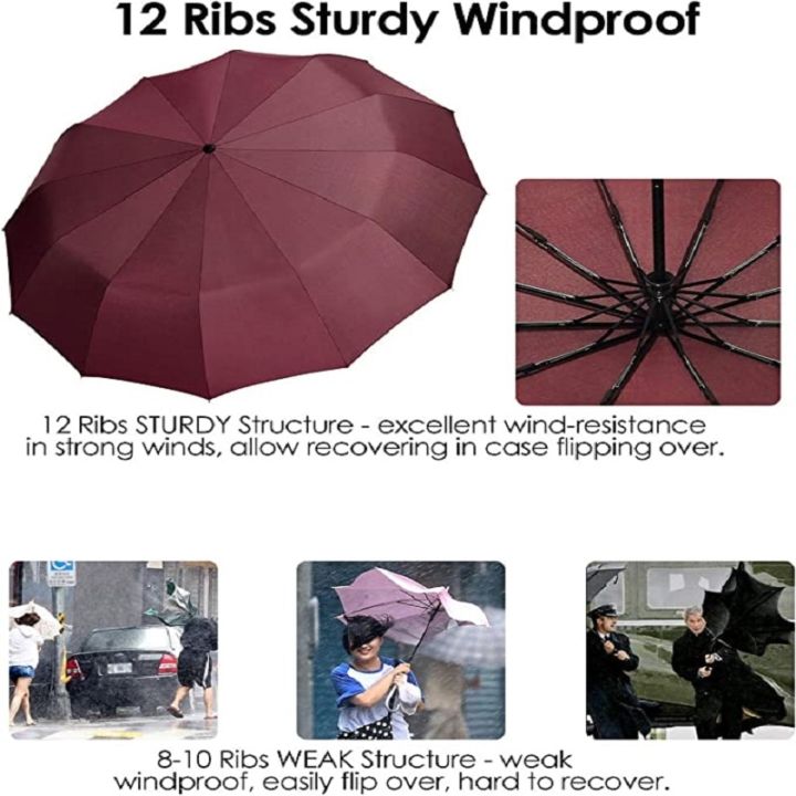 12%20Ribs%20Folding%20Umbrella%20Windproof%20Compact%20Travel,Auto%20Open/Close%20Large%20Rain%20Umbrellas%20W/Polyester%20Coating,%20Ergonomic%20Handle%20FRE%20-%20Image%204