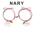 1 Pair Couple Bracelets Magnet Stone Cute Animal Knotted Adjustable Elastic Rope Decorative Valentines Day Gift Time Rabbit Pendant Lover Bracelets Rubber Bands for Student. 
