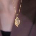 ShopSphere Leaf Stainless Steel Necklace for Women Non Tarnish Kwintas Pendant Gold Chain Accessories Jewelry. 