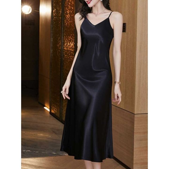 Design%20Silk%20Sling%20Dress%20Women's%20Popular%20Acetate%20Satin%20New%20Summer%20Slim%20Fit%20Inner%20Wear%20Imitation%20Satin%20Dress%20-%20Image%205