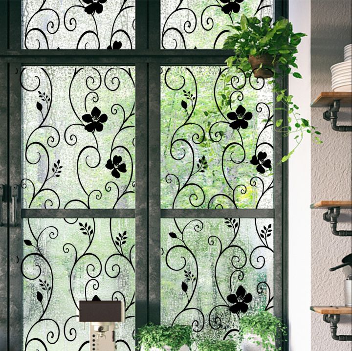 1/3%20Rolls%2045*100cm%20Window%20Glass%20Sticker%20Frosted%20Black%20Flower%20Pattern%20Waterproof%20UV%20Protector%20Matte%20Window%20Paster%20Films%20Frosted%20Decal%20-%20Image%208