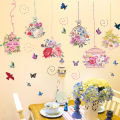 Pastoral Style Butterfly Flower Bird Cage Wall Sticker Living Room Bedroom Decorations Wallpaper Mural Removable Stickers. 