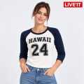 Liveit Ladies Baseball T-Shirt - White /DK Navy. 