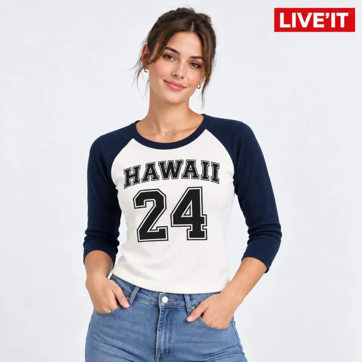 Liveit%20Ladies%20Baseball%20T-Shirt%20-%20White%20/DK%20Navy%20-%20Image%202