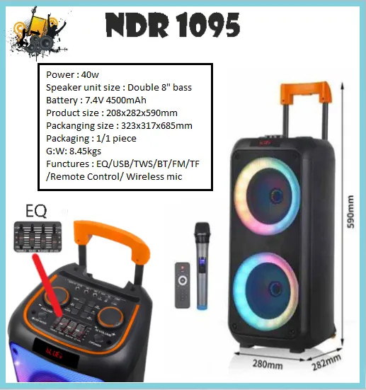 NDR%201097%20Bluetooth%20karoke%20Speaker%20party%20box%202%20Year%20Warranty%20with%20Wireless%20%20MIC,%20Remote%20control%20BLUETOOTH,%20USB,%20SD,%20FM%20,%20AUX%20,%20MIC%20INPUT%20RECHARGEABLE%20BATTARY%20Dual%208%20INCH%20WOOFER%20SIZE%20%2024*11INCH%20%20Bluetooth%20Karaoke%20Speaker%20-%20Image%209