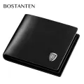 【ZIME】Bostanten Men's Cow Leather Bifold Wallet with Deluxe  Flip Pocket (Black). 