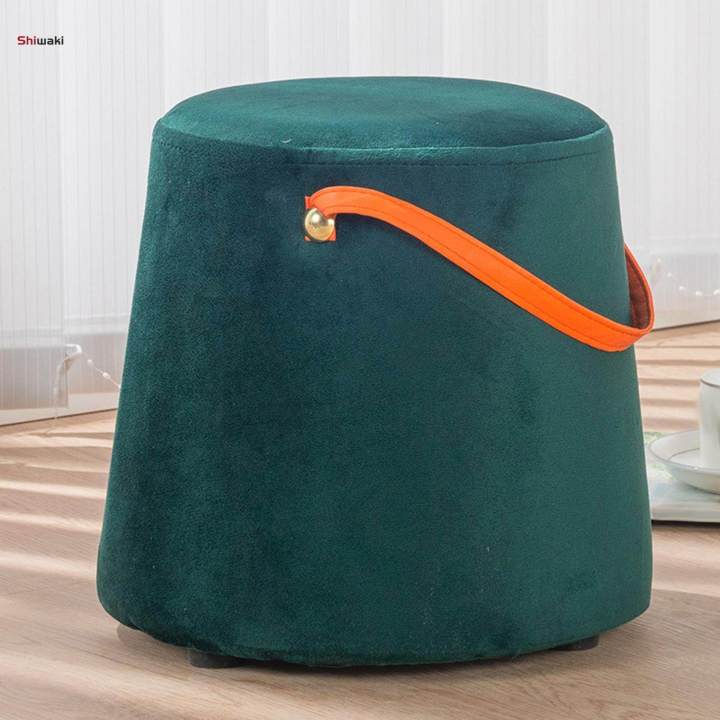 Portable Round Ottoman Footstool Pouf with Handle Sofa Tea Stool for Bedroom