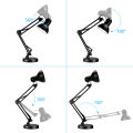 Black Metal Arm Clamp Joint Swing Flexible Arm Folding Study Lamp Office Home Reading Hobby Bedroom Bedside Desk Lamp Table Lamp For Study Table. 