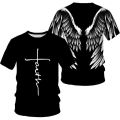Angel Wings Cross 3D Printed T Shirt Men Women Fashion Cool and Fun Short Sleeve T Shirt for men Y2K. 
