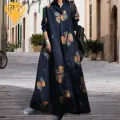 Ethnic Style Dress Boho Floral Maxi Dress for Women Plus Size A-line Ethnic Style with Long Sleeve Turn-down Collar Spring Fall Ankle Length Retro Ethnic Maxi Dress. 