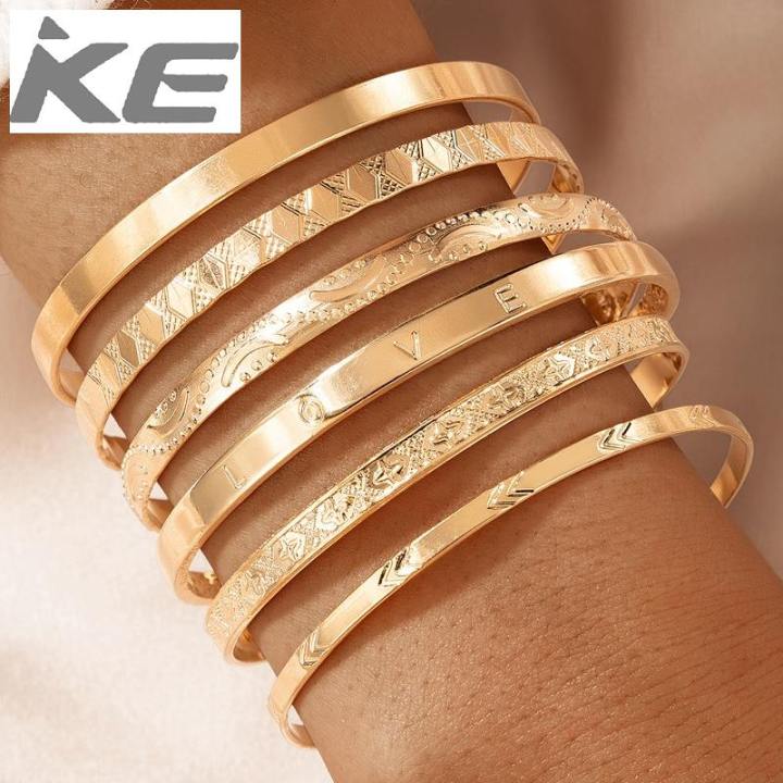 6pcs/set Gold Adjustable Bangle for Women Letter Pattern Metal