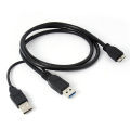 A Double A Micro USB B 3.0 Y-Cable Move Hard Drive Cable Black. 