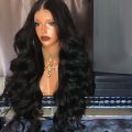 Wig in large waves long curly hair fluffy long black hair fashion synthetic fiber high temperature silk wig head cover. 