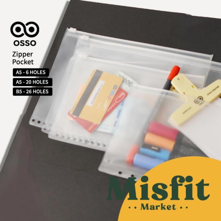 Osso Zipper Pocket A5 B5 File Ziplock Bag Binder Transparent Loose Leaf Transparent Clear Clear Document Accessories