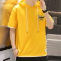 Summer All-Matching Hooded Short SleeveTT-shirt Men's Trendy Hooded Sports Loose Tops Hoodie Korean Style Hong Kong Style Sweater Fashion. 