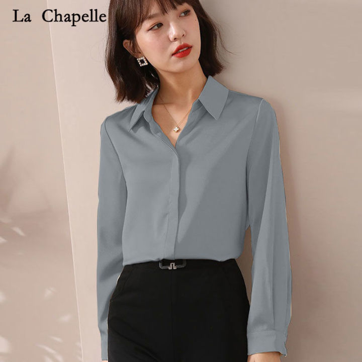 La%20Chabel%20Korean%20Style%20Satin%20White%20Shirt%20Women's%20Long%20Sleeve%202024%20Spring/Summer%20New%20Design%20Sense%20All-Matching%20Top%20-%20Image%205