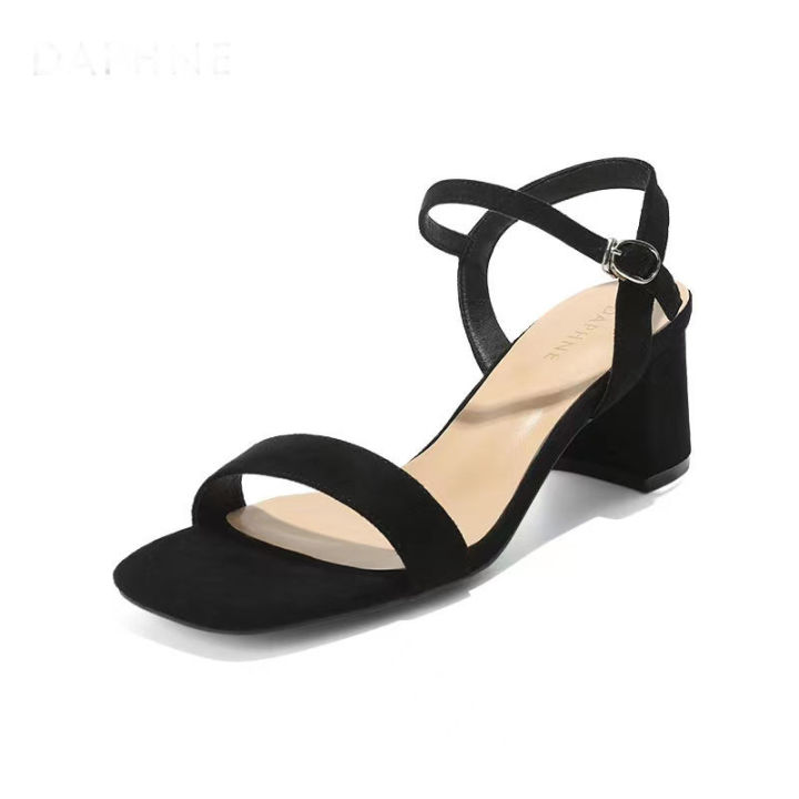 Outerwear Strap Sandals2023New Women's Shoes Black Suede Chunky Heel High Heel Sandals Women's Summer