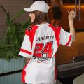 Red number 24 womens T-shirt V-neck loose fit top oversized cool short sleeves. 