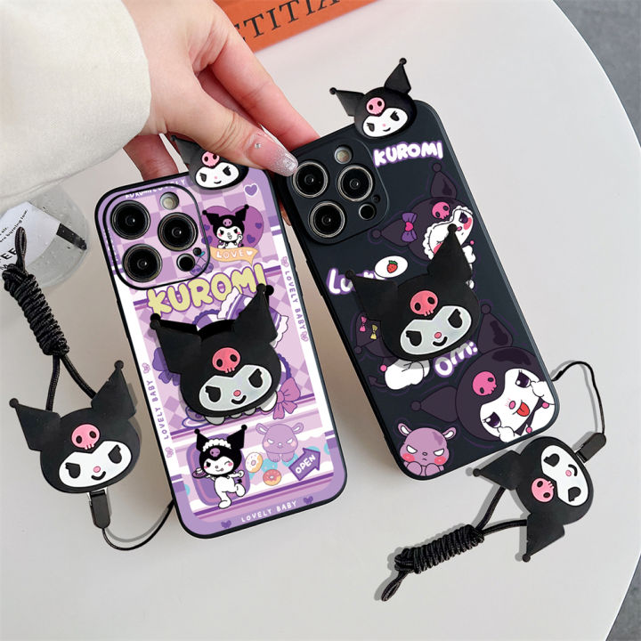 Kuromi Case OPPO CPH2145 CPH2159 CPH2161 CPH2179 CPH2185 CPH2195 CPH2197 CPH2201 CPH2203 Phone Case Fashion Cartoon Cute Kuromi with Lanyard Stand Holder Soft Silicone Rubber Shock-proof Back Cover