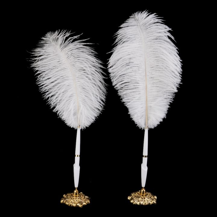 White%20Ostrich%20Quill%20Feather%20Signing%20Pen%20Gorgeous%20Holder%20Wedding%20Guest%20Book%20Vintage%20Feather%20Wedding%20Pen%20Set%20Party%20Signing%20Pen%20-%20Image%202