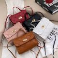 【WEJA】Solid Color Versatile Satchel Ringer Stripes Square Women Small Handbag Fashion Round Lock Tide Shoulder Bag. 