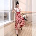 Single / Set Fashion Sweet Suit Women's Summer New Mid-Length Suspender Dress + Slim-Fit Lace Top Two-Piece Set. 