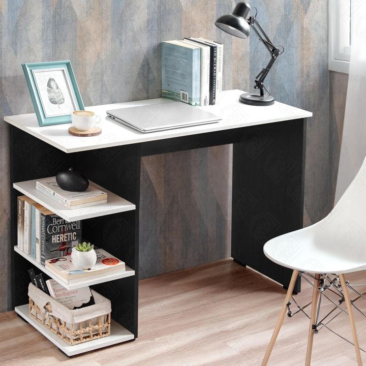 VTEC FURNITURE Modern Computer Table | Study Table with 3 Tier Bottom Storage & Open Bookshelf Lower Storage