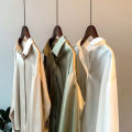 Yfashion Women Cotton  Satin  Shirt Lapel Long-sleeved Solid Color Loose Drape Retro Shirt color. 