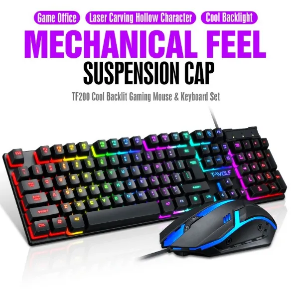 T-Wolf Tf200 Mechanical Feel RGB Gaming keyboard and Mouse Combo - High Quality Backlight LED  Gaming Keyboard Usb Ergon