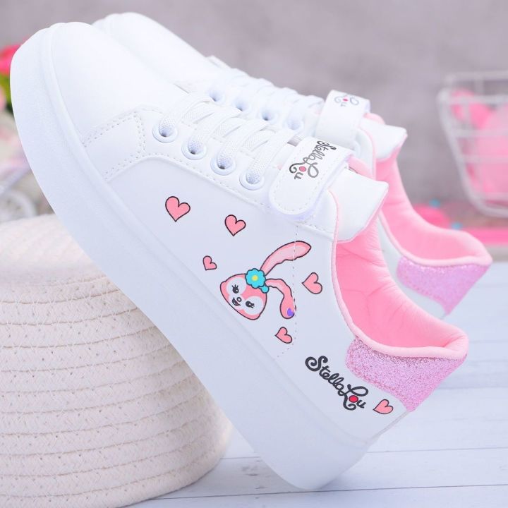 Student White Shoes Spring Velcro Girls' Sports Shoes Medium and