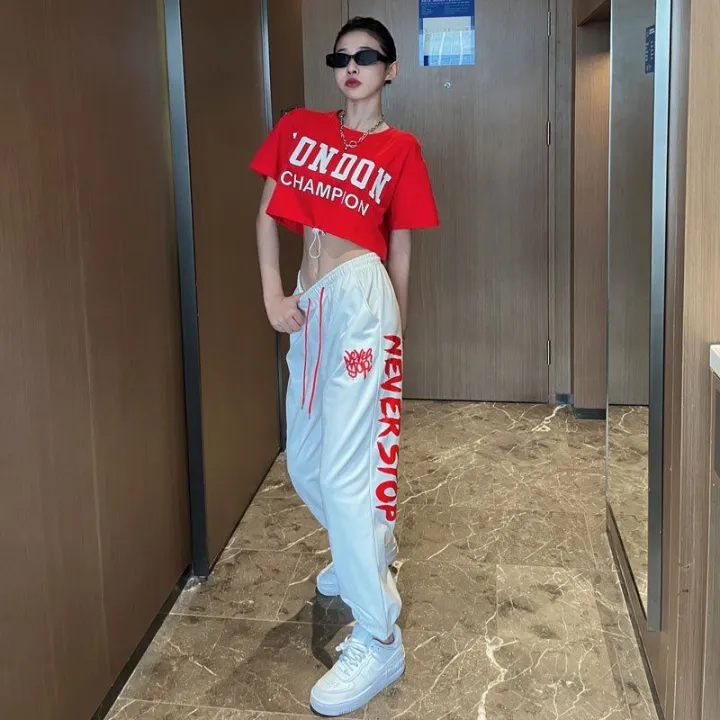 Jazz%20Dance%20Costume%20Women's%20Summer%20Korean%20StylejazzHigh%20Waist%20Top%20Hip%20Hop%20Loose%20Street%20Dance%20Pants%20Dancing%20Suit%20-%20Image%204