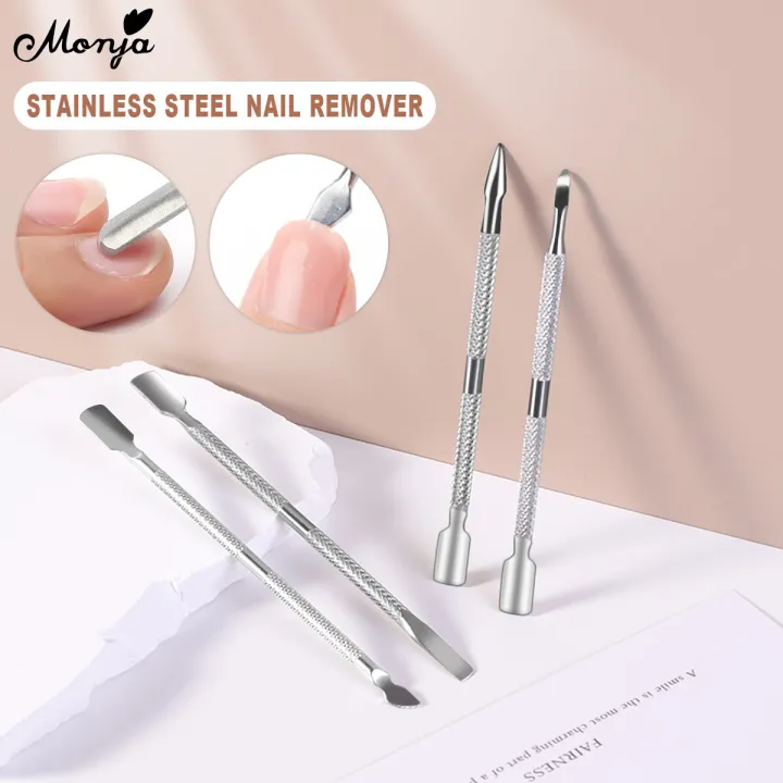 Monja 4 Styles Silver Double-end Stainless Steel Nail Art Cuticle Pusher Dead Skin Pusher Remover Manicure Pedicure Care Tools