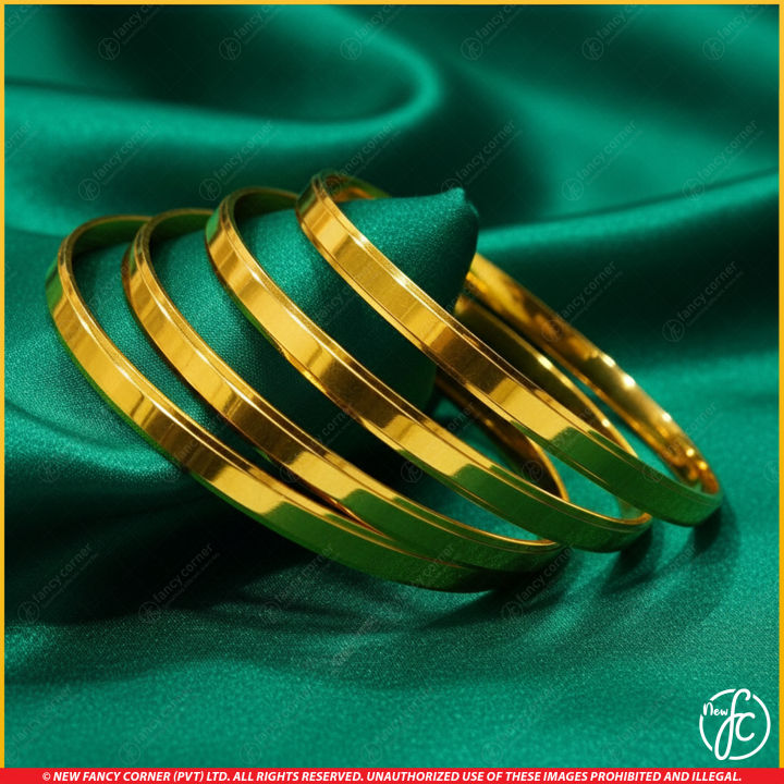 Elegant Gold Plated Plain Bangle Set of 2/4 Women & Girls - High Quality Daily Wear Love Bracelet - Guaranteed Non-Fade Fashion Jewelry Sri Lanka - FREE GIFT BOX