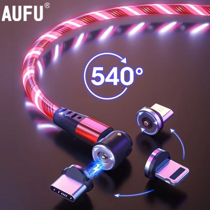 B Line Luminous AUFU LED Streamer Charging Magnetic USC Type Cable Magnetic Cable Micro Charger Cable For iPhone Huawei Samsung