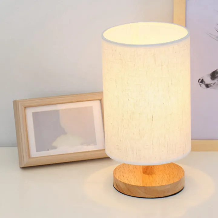 2X%20DC5V%20Round%20Bedside%20Table%20Lamp%20Nightstand%20Lamp%20with%20Fabric%20Shade%20and%20Solid%20Wood%20for%20Bedroom,%20Living%20Room%20Modern%20Office%20-%20Image%202