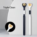 【HUT】 Triple Sided Toothbrush Soft Bristles Tongue Scraping Three Heads U-Shaped Three Sides At Once Triple Cleaning Portable For Home. 
