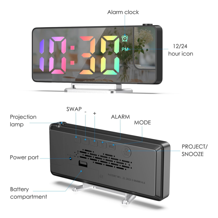 Projection Alarm Clock Projection Clock for Bedroom Ceiling Ceiling ...