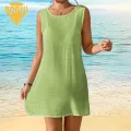 Women Swim Cover-up Sun Protection Beach Dress Backless Sleeveless Bikini Cover-up for Women Elastic Waist Swim Cover-up. 