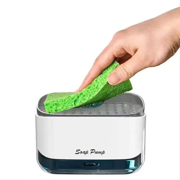 2-in-1 Countertop Soap Pump Dispenser, Sponge Caddy, Easy Refill Non-Slip Base For Kitchen Sink Dishwashing