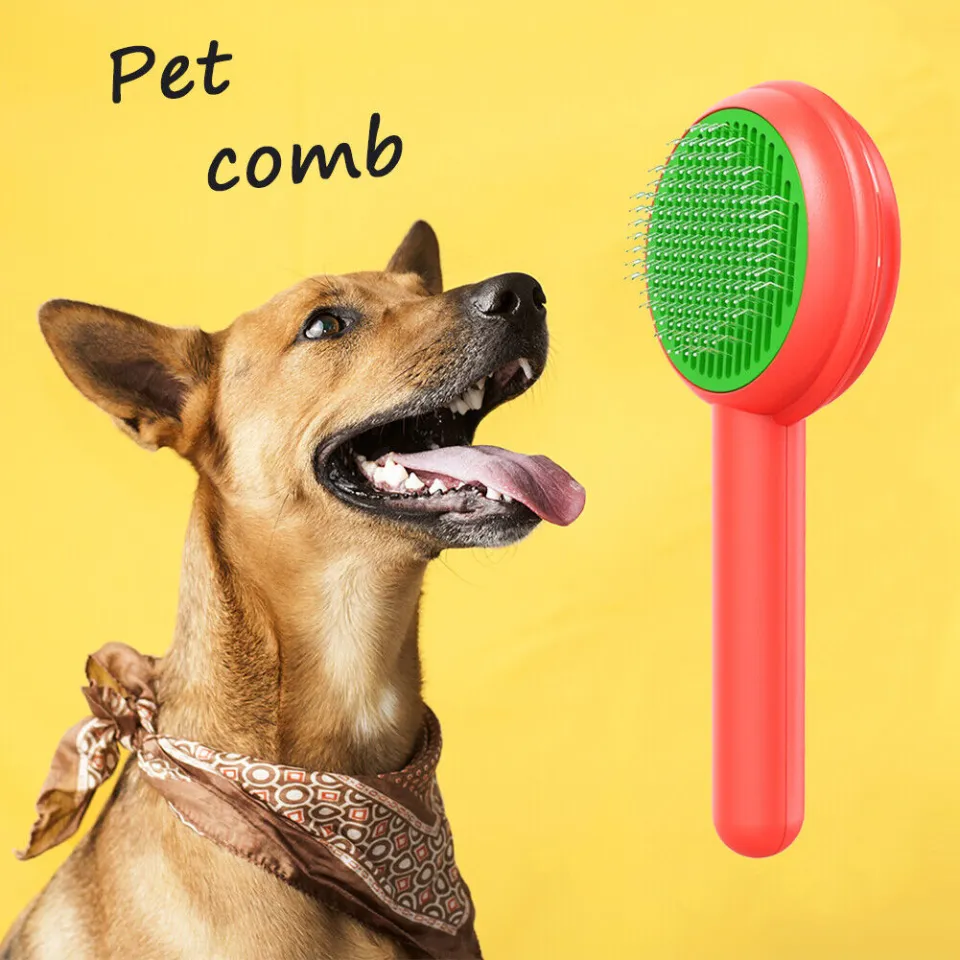 Pet Hair Removal Comb Flea Comb,Upgrade Cat Grooming Brush For Short And Long Hair Cats,Massaging And Cleaning Shedding Hairs Multifunctional Dog Brush With Release Button(Green/2pcs