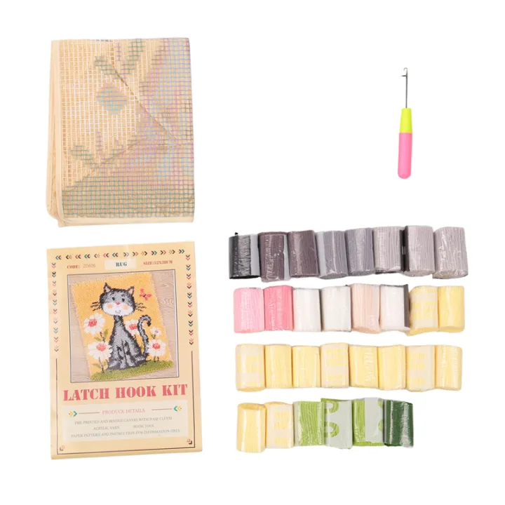 Fabric Rug Kit Latch Hook Rug Kits DIY Crochet Yarn Rugs Hooking Craft Kit with Color ...