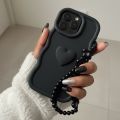 CAMMY Cute Wave Silicone 3D Heart Phone Case With Pearl Strap For iPhone 7 8 X XR XS 11 12 13 14 15 16 Pro Max Shockproof Cover FOR Girls new. 