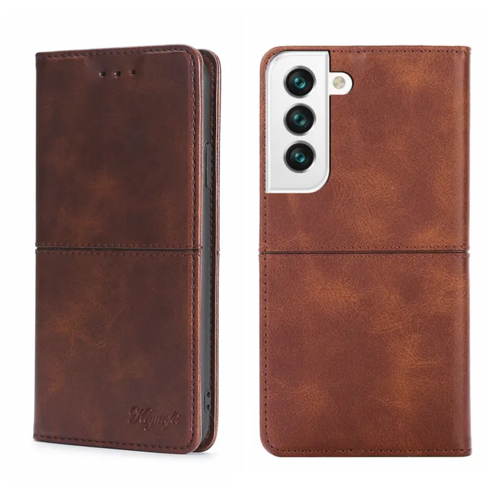(New product) For Samsung Galaxy S21 FE Cow Texture Magnetic Horizontal Flip Leather Phone Case