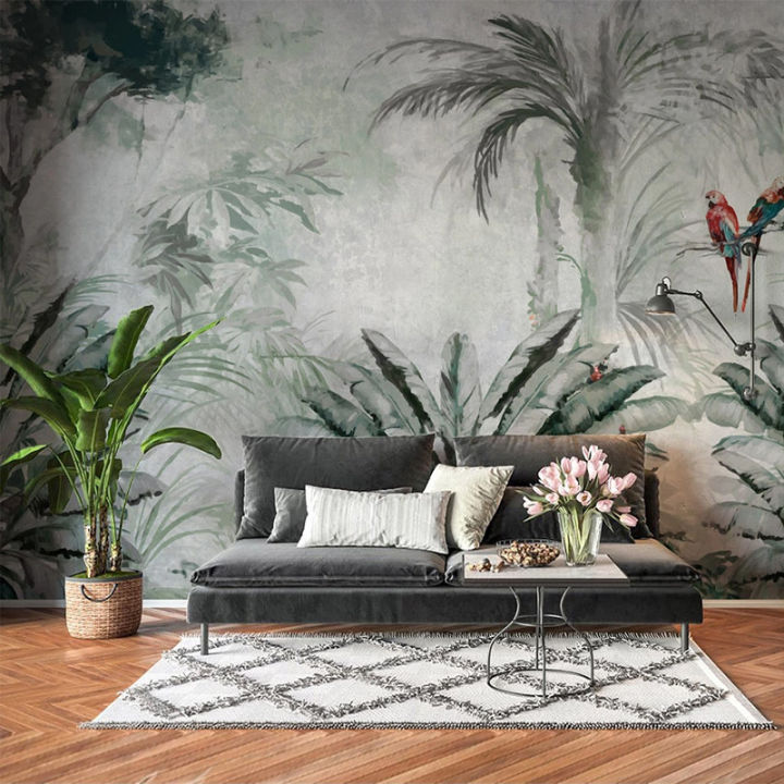 DPapel Living Room Bedroom Objects Leaves Mural Hand Painted Tropical ...