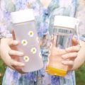 Water Bottle Small Daisy Transparent Plastic Frosted Water Bottle with Portable. 